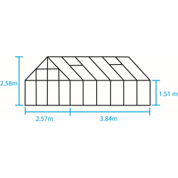 HALLS szklarnia Magnum 128 (9,9 m²; 2,57 x 3,84 m), srebrna + baza, SZKŁO HARTOWANE