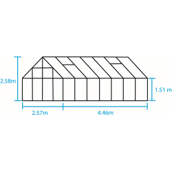 HALLS szklarnia Magnum 148 (11,5 m²; 2,57m x 4,46 m), srebrna + baza