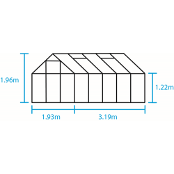 HALLS szklarnia ogrodowa Popular 106 (6,2 m2; 1,93 x 3,19 m), zielona + baza, SZKŁO HARTOWANE