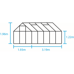 HALLS szklarnia ogrodowa Popular 106, (6,2 m2; 1,93 x 3,19 m), srebrna + baza