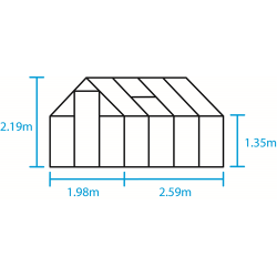 HALLS szklarnia ogrodowa Qube 68 - (5,1 m2; 1,98 x 2,59 m), czarna + baza, SZKŁO HARTOWANE