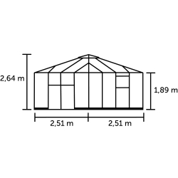 HALLS szklarnia ogrodowa SQUARE 88 (6,3 m2; 2,51 x 2,51 m), czarna + baza, SZKŁO HARTOWANE