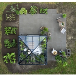 HALLS szklarnia ogrodowa SQUARE 88 (6,3 m2; 2,51 x 2,51 m), czarna + baza, SZKŁO HARTOWANE
