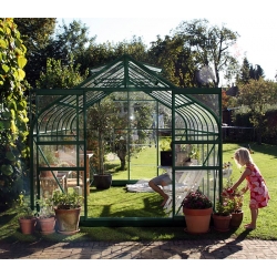 HALLS szklarnia ogrodowa SUPREME 148 zielona 11,5m² (2,55 m x 4,46 m), szkło hartowane + baza