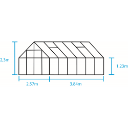HALLS szklarnia ogrodowa Universal 128 srebrna (9.9 m2; 2,57 x3,84 m), szkło hartowane + baza