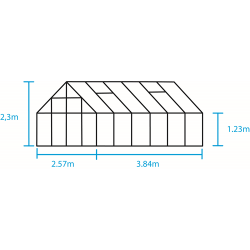 HALLS szklarnia ogrodowa Universal 128 - (9.9 m2; 2,57 x3,84 m), srebrna + baza