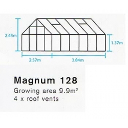 HALLS szklarnia Magnum 128 (9,9 m²; 2,57 x 3,84 m), zielona + baza, SZKŁO HARTOWANE