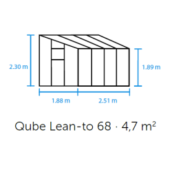 HALLS szklarnia przyścienna Qube 68 - (4,7 m2; 1,88 x 2,51 m), czarna + baza, SZKŁO HARTOWANE