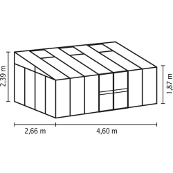 VITAVIA Szklarnia przyścienna Helena 11900 (11,9 m2; 2,66 x 4,60 m) + baza