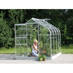 VITAVIA szklarnia ogrodowa ORION 5000, srebrna - 5 m2, (1,93 m x 2,57 m) szkło hartowane + baza
