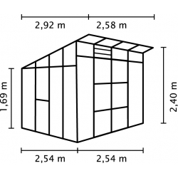 VITAVIA szklarnia bezprogowa Freya 7600, srebrna - (7,6 m2; 2,58 x 2,92 m) szkło hartowane + baza
