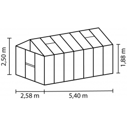VITAVIA szklarnia ogrodowa Zeus 13800, srebrna - (13,8 m2; 2,56 x 5,38 m) + baza