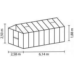 VITAVIA szklarnia ogrodowa Zeus 15700, srebrna - (15,7 m2; 2,56 x 6,12 m) + baza